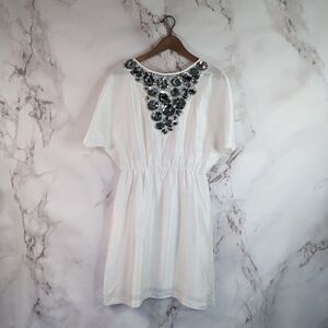 Trina Turk Silk Dress White Shift Sequins